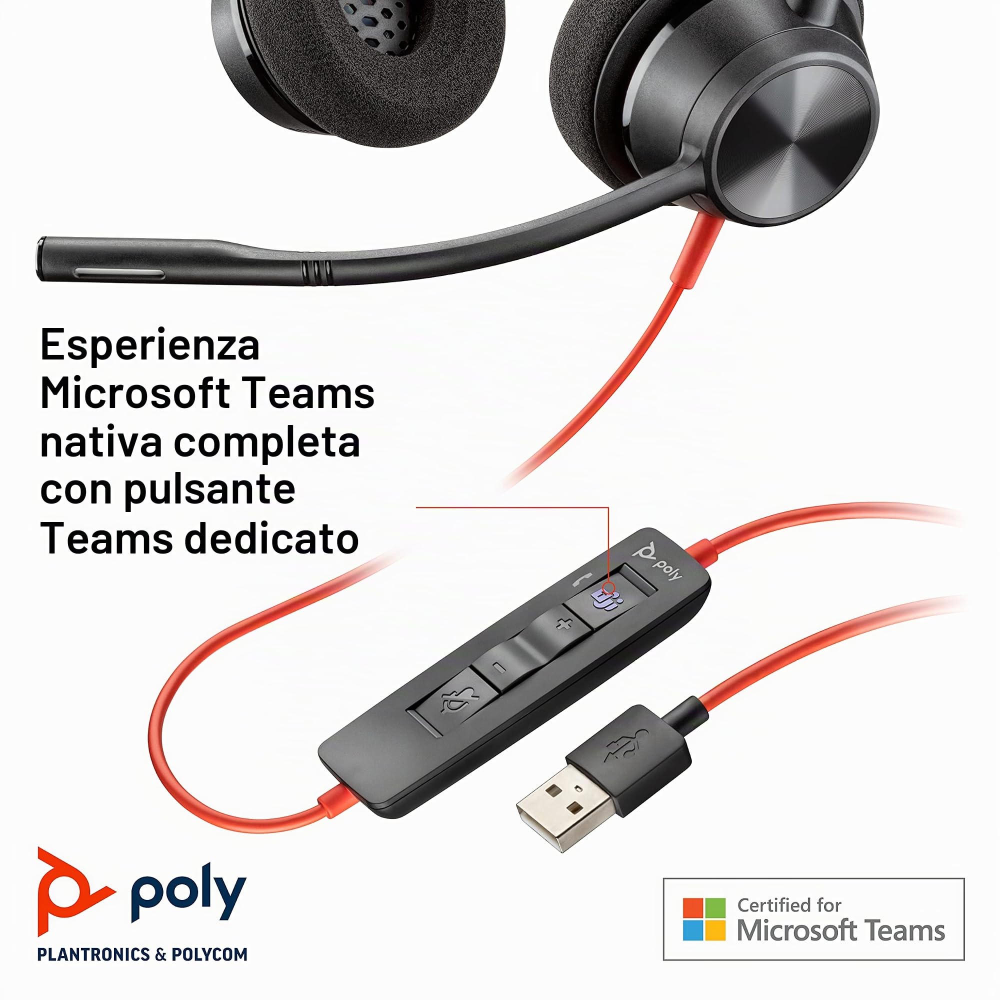 Poly Blackwire 3320 USB-A MS cuffia binaurale, BW3320-M USB-A
