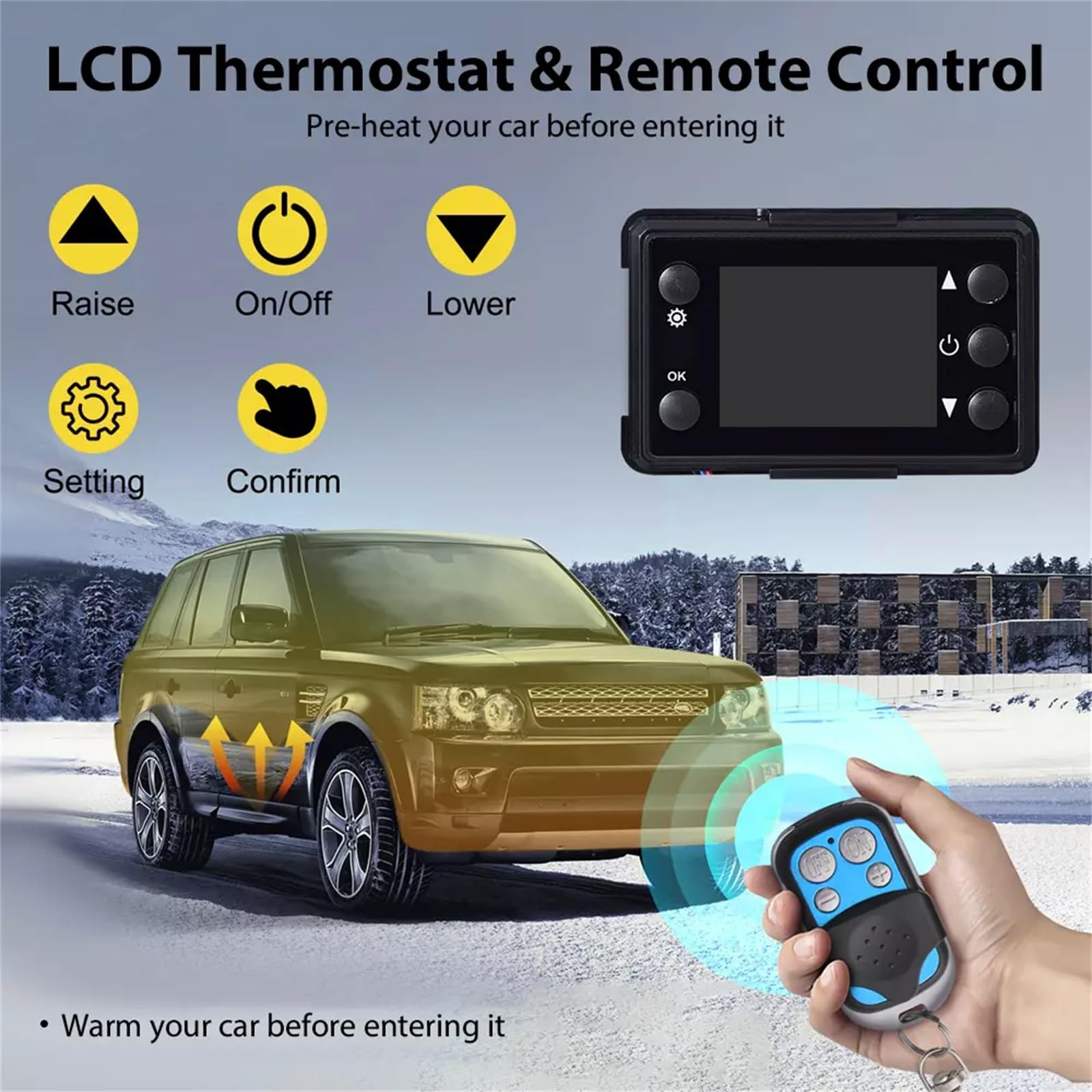 12 V, 8 kW, wielofunkcyjny, nocny grzejnik na olej napędowy z pilotem i monitorem LCD do kamperów, ciężarówek, autobusów, łodzi, samochodów turystycznych, przyczep kempingowych i kamperów (czerwony,