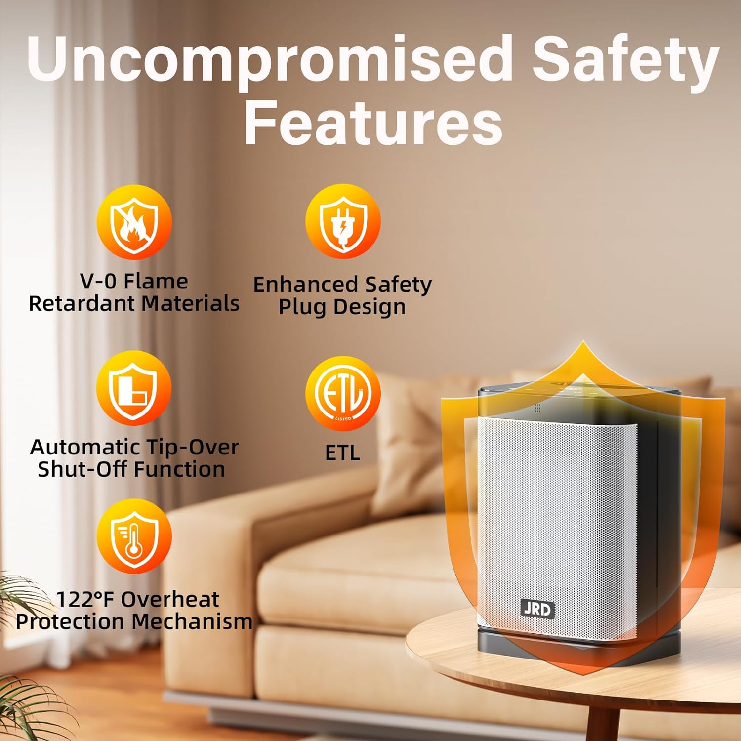 Space Heater Indoor, JRD 1500W PTC Portable Electric Heater with 80°Oscillation, Thermostat, 12h Timer, Fast Heat, Eco Mode, Remote, Small Quiet Safe Room heater Desk Heat for Office Bedroom Home