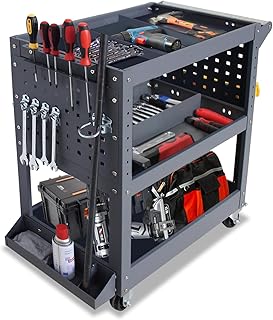 500 lbs Load Heavy Duty Rolling Tool Cart 3 Tier Rolling Tool Cart with Lockable Wheels, Tool Cart on Wheels, Steel Tool Cart for Warehouse, Workshop, Garage