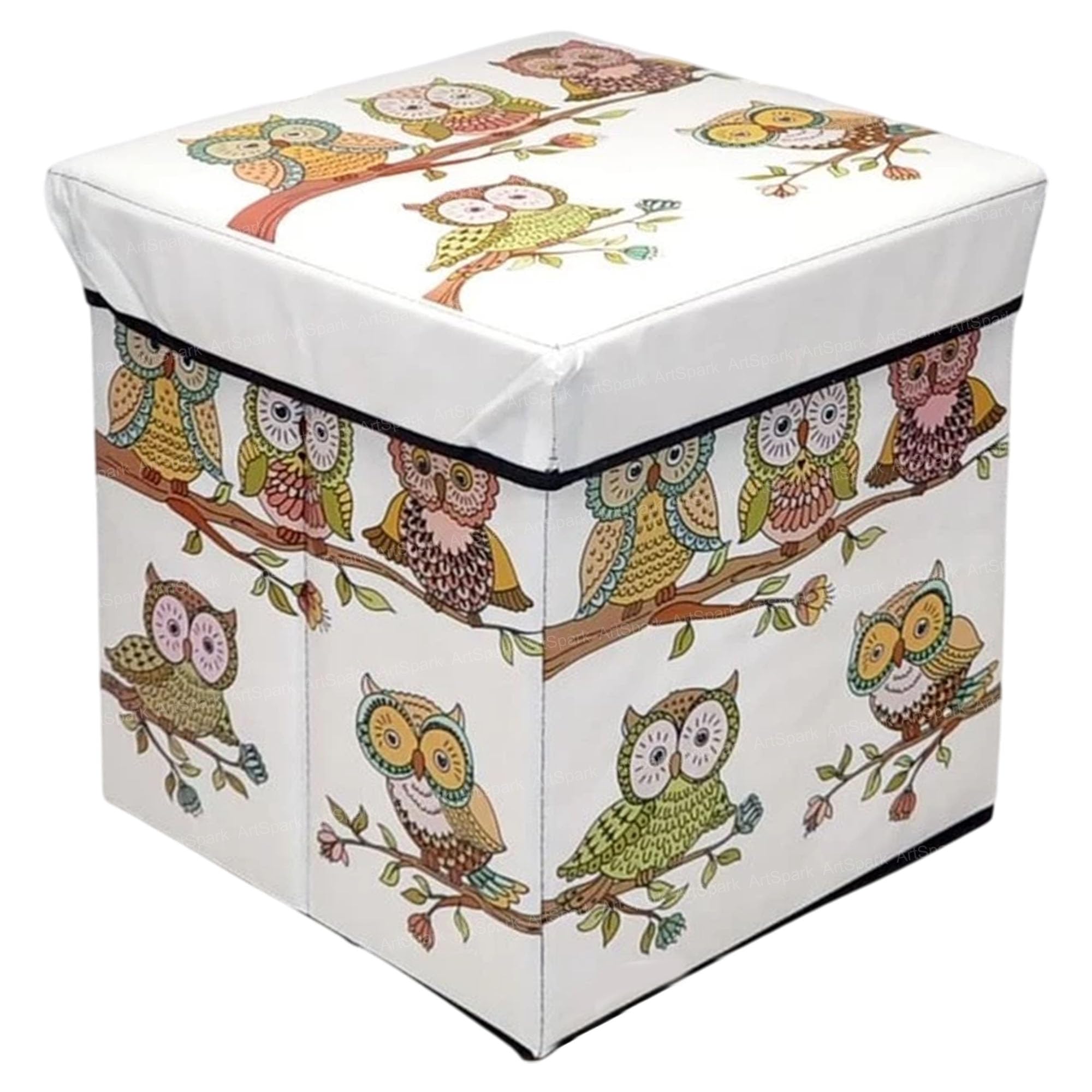 ArtSpark Owl Design Folding Storage Ottoman Box – Storage Box for Home, Multi-Functional Organizer Box for Kids Toys & Home Storage