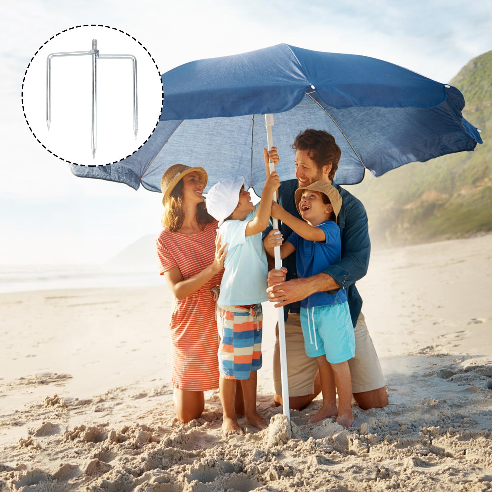 Ancre de parasol de plage en acier de 12 mm avec base de fourche robuste pour extérieur et jardin, installation facile pour jardin et jardin