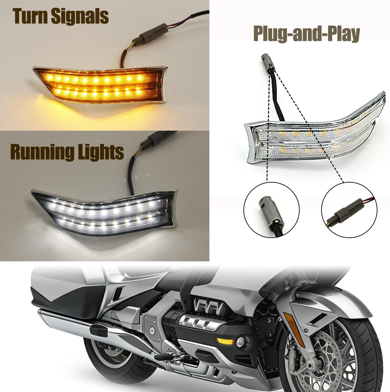 Motorcycle LED Fog Light Side Auxiliary Running Lights Amber Turn Signals Compatible with Honda Goldwing GL1800 Accessories 2018-2022 Front Fairing