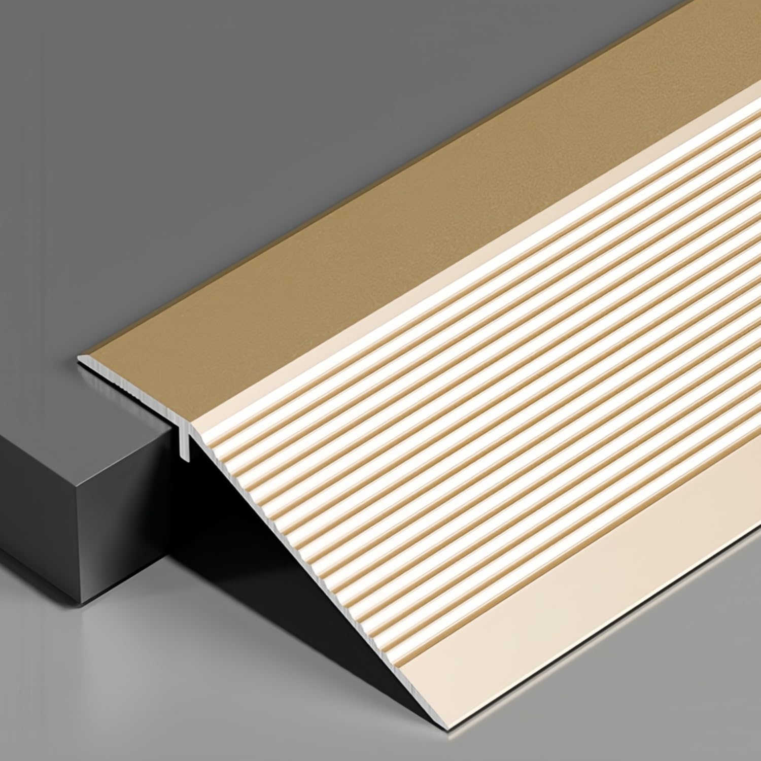 Aluminium Threshold Ramp, 100mm Wide Floor Transition Strip For Doorways, Cuttable Door Threshold Bar For Uneven Tile Laminate Carpet Vinyl Floors(Gold,2.7m)