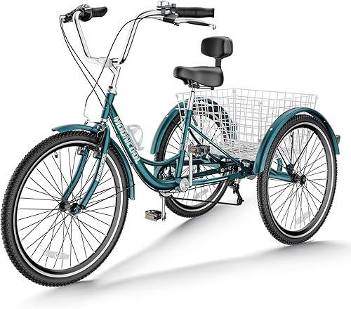 Barbella Triciclos para adultos, 7 velocidades para adultos, bicicletas de 3 ruedas de 202426 pulgadas, bicicleta de crucero con cesta para personas