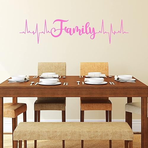 Miniatura 2 de VWAQ Family Heartbeat Line Wall Decal Living Room Home Decor (11"H X 50"W, Bubblegum Pink)