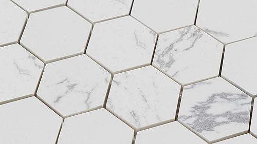 Miniatura 2 de Simple Tile - 5 hojas de azulejos de mosaico de mármol de ingeniería para salpicaduras de cocina, suelo de baño de baño, colección hexagonal de 2