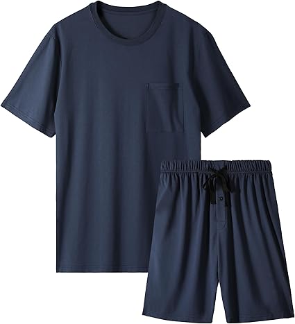 BAMBOO COOL Mens Pajama Set Sleepwear Pjs Lightweight Short Sleeve Shirts Soft Breathable Fresh Sleep Sets with Pockets S-3XL