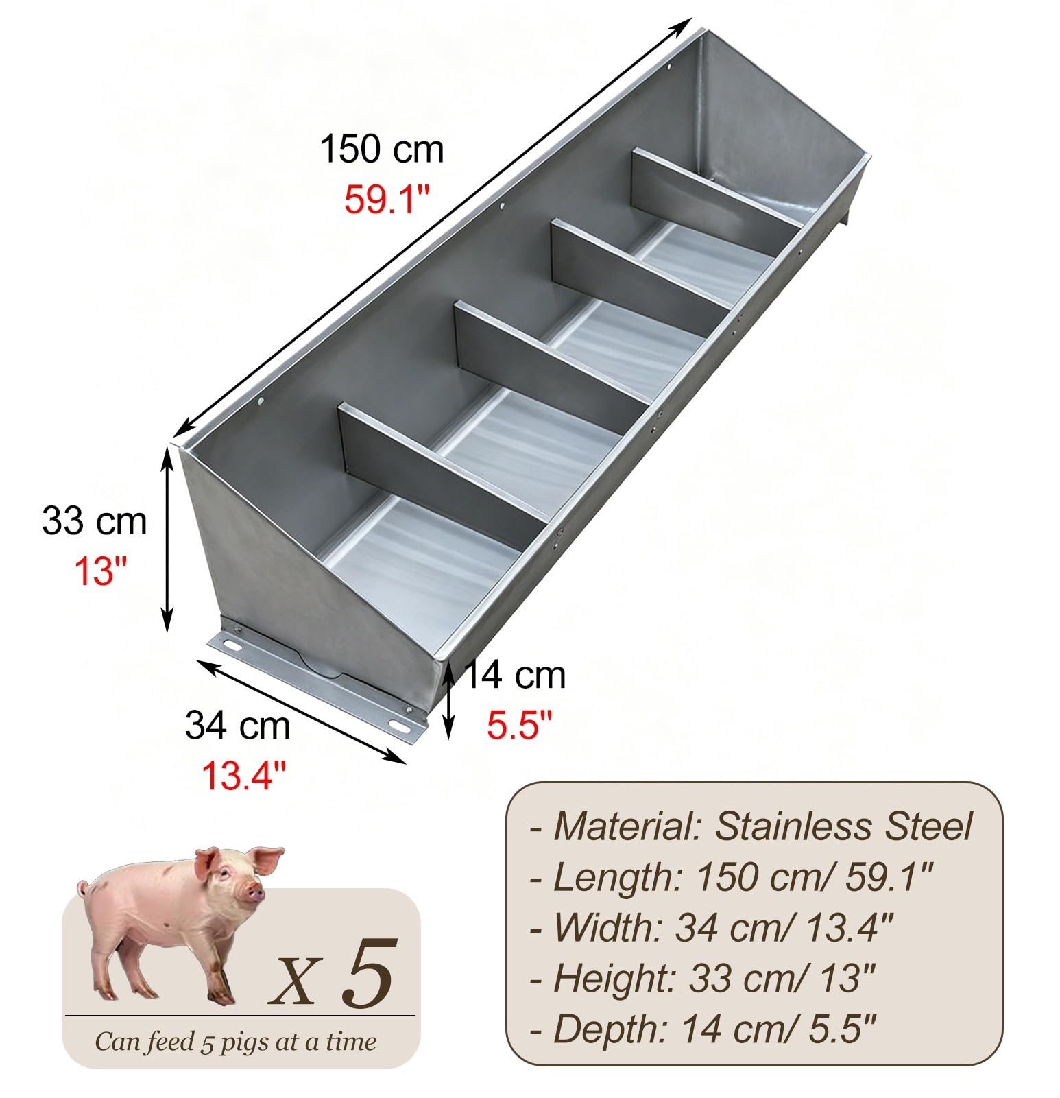 Futtertrog Verstärkte Großraum-Futterraufe für Ziegen, Mehrkammerige Viehtränke für Schweine, Rinder und Hirsche Sowie Boden- und Wand-Heuraufe(L150cm/59.1"(5 Slots))