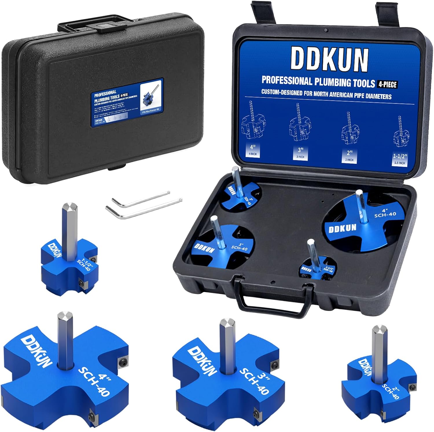 4PCS PVC Pipe Reamer Kit, PVC Fitting Saver for SCH40, 4-Blade Pipe Reamer Plumbing Tools, Fits Standard 1/2" Drill, Includes 1-1/2", 3", 2 ", 4"