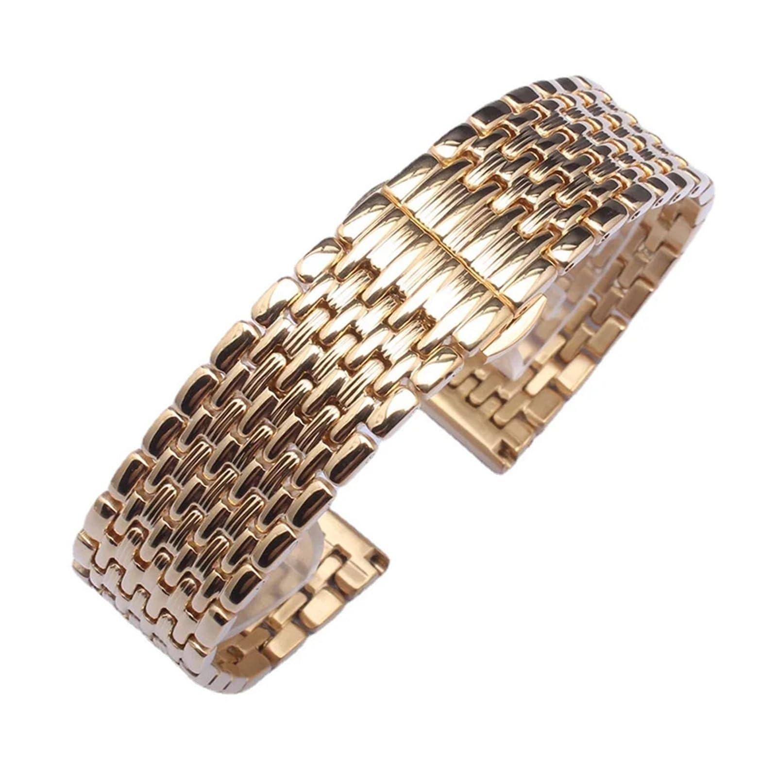 HuanJ Bracelet De Montre En Acier Inoxydable Massif Avec Boucle Papillon, Disponible 14, 18 Et 20 Mm
