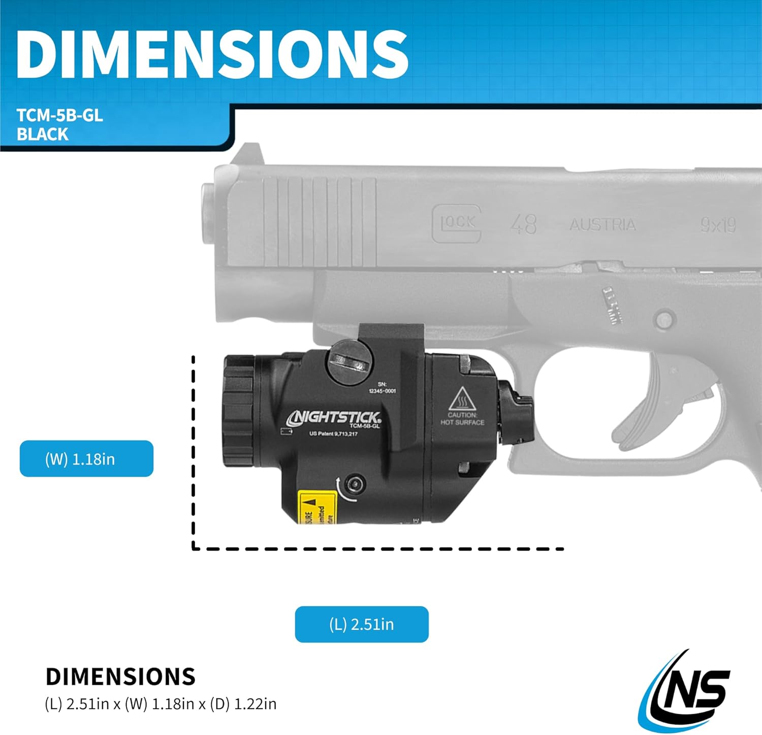 Nightstick TCM-5B-GL Subcompact Handgun Light w/Green Laser, Short/Narrow Rail Models - 1 CR123 - Black