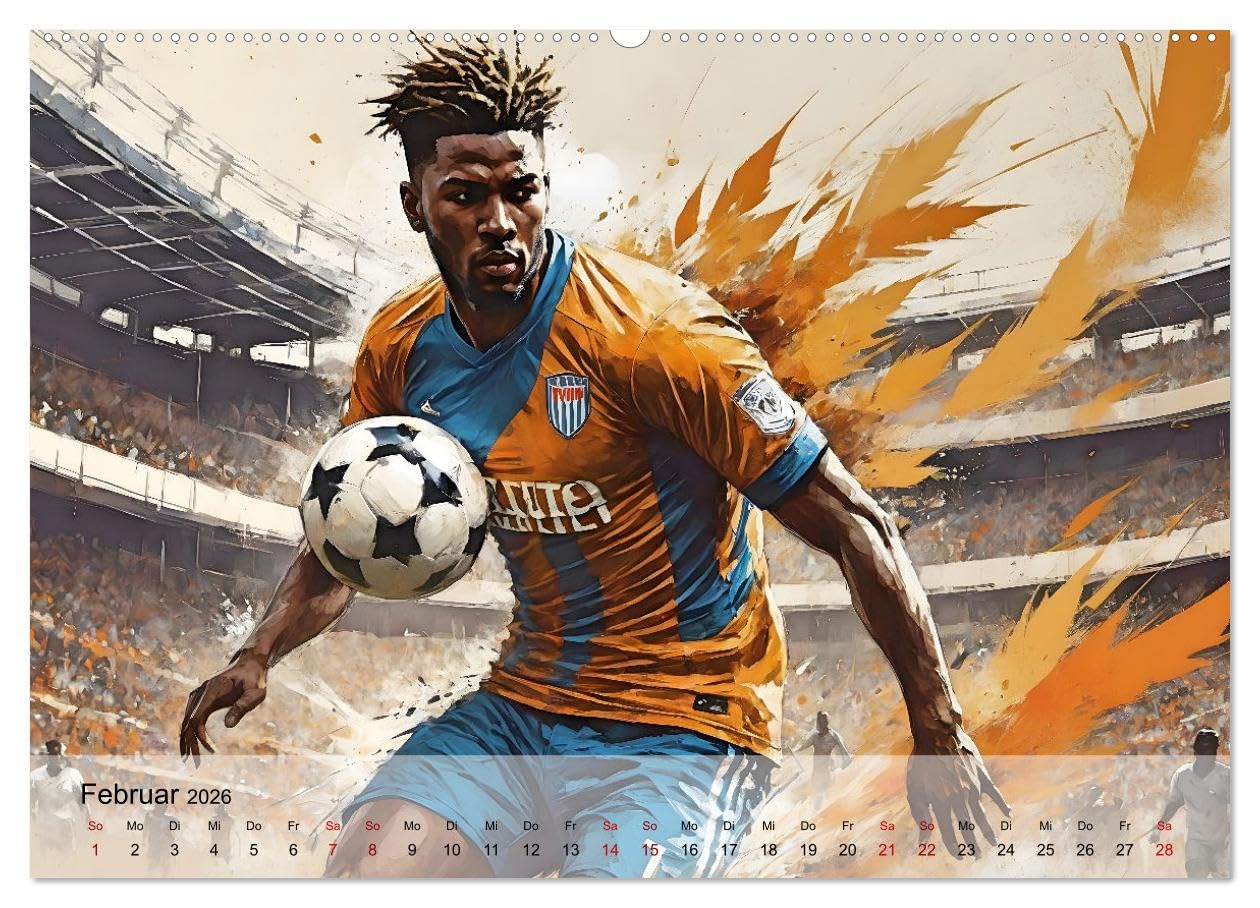 Fußball - Finale (hochwertiger Premium Wandkalender 2026 DIN A2 quer), Kunstdruck in Hochglanz: Atmosphärische Illustrationen dynamischer Spielszenen rund um das Thema Fußball (CALVENDO Sport)