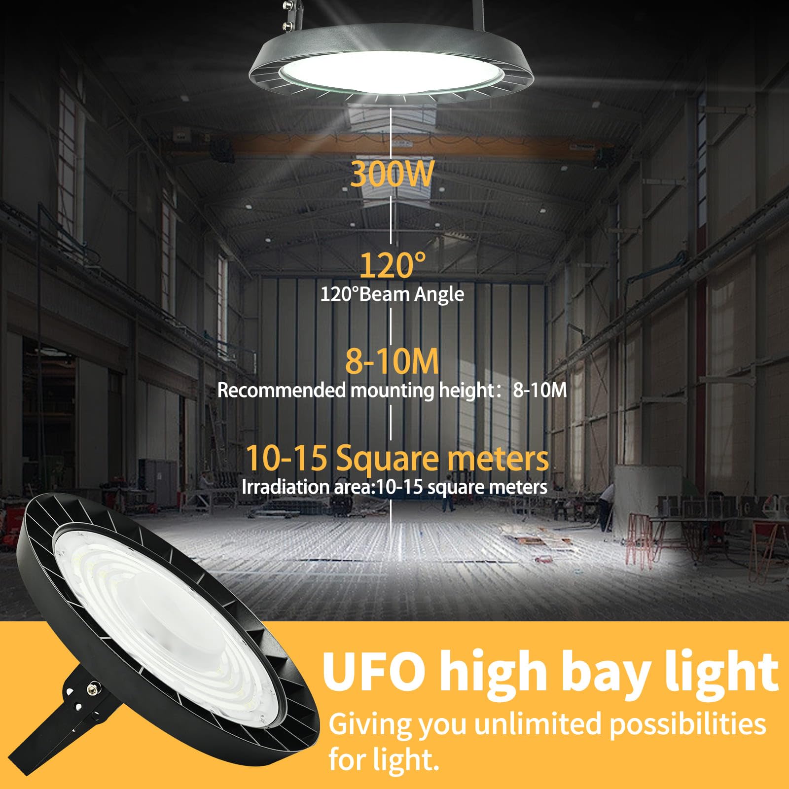 UFO LED Hallenstrahler 300W 30000LM 6500K mit Ständer, 6 Stück | Superhell 30000LM, 6500K Kaltweiß, 120° Abstrahlwinkel, ideal für Werkstätten Fabrikhallen, mit Ständer