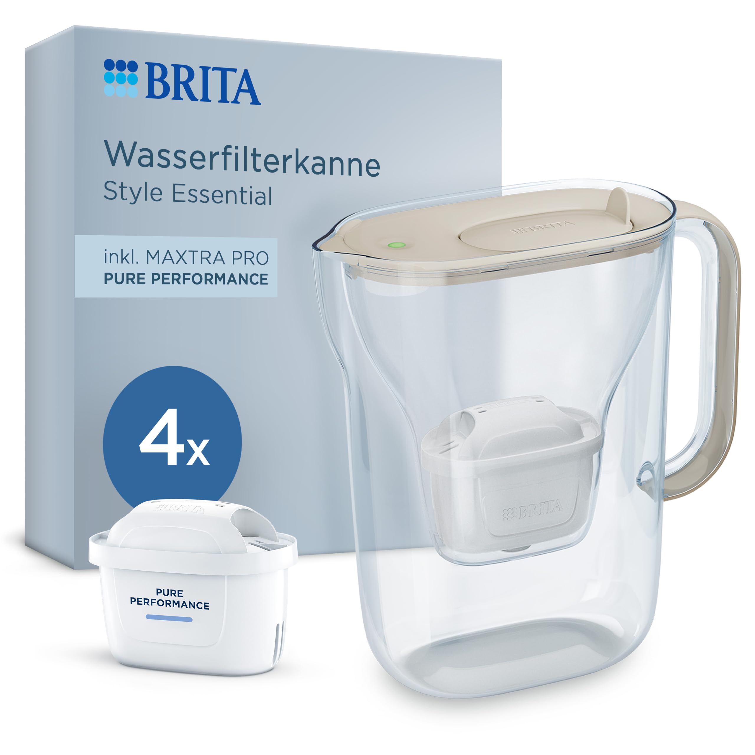 BRITA Wasserfilter-Kanne MAXTRA Style Essential, 4x Pure Performance Filter