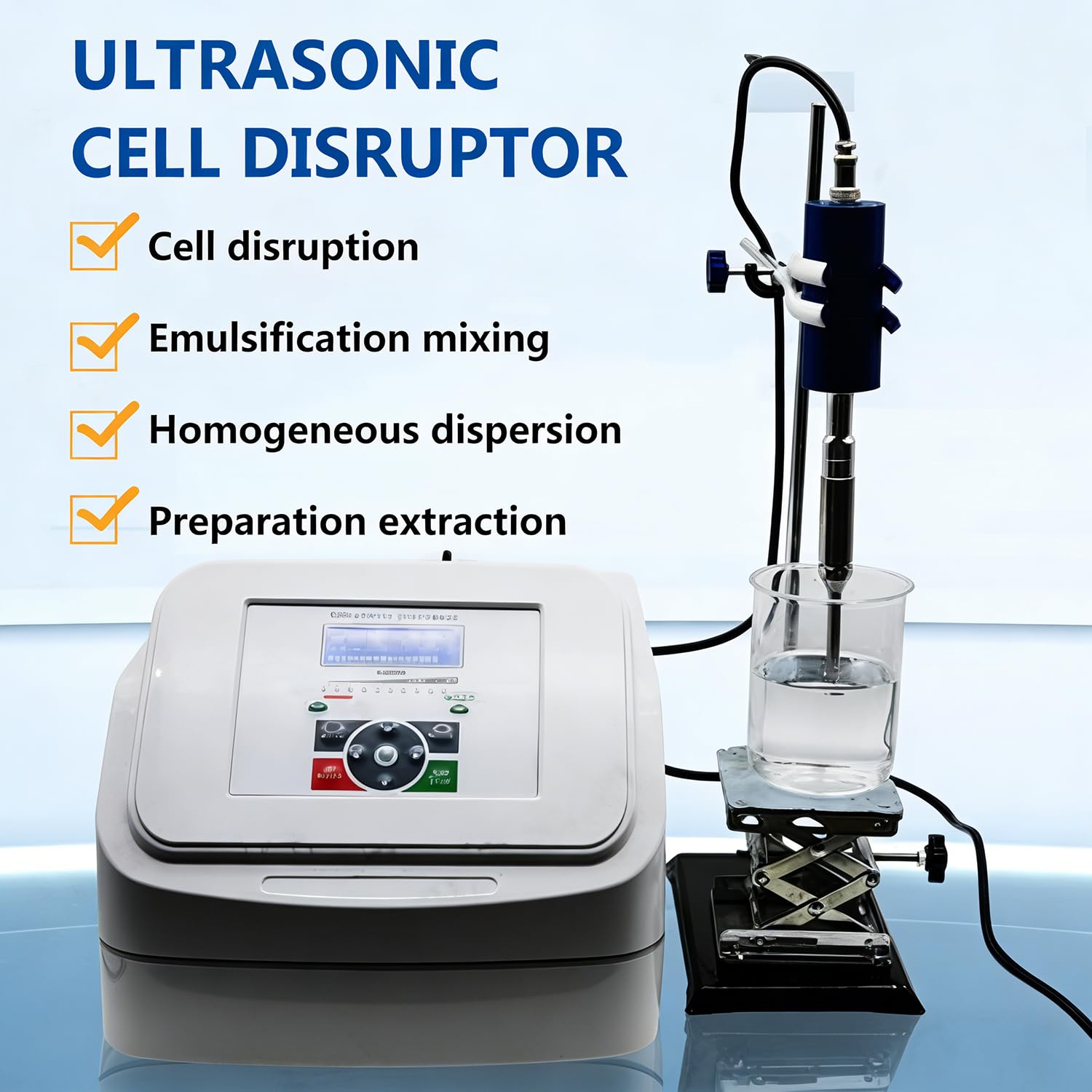 Homogeneizador ultrasónico, emulsionador de laboratorio, mezclador disruptor celular con procesador sonicador, con control digital, para emulsificación de líquidos y dispersión homogénea 8mmprobe