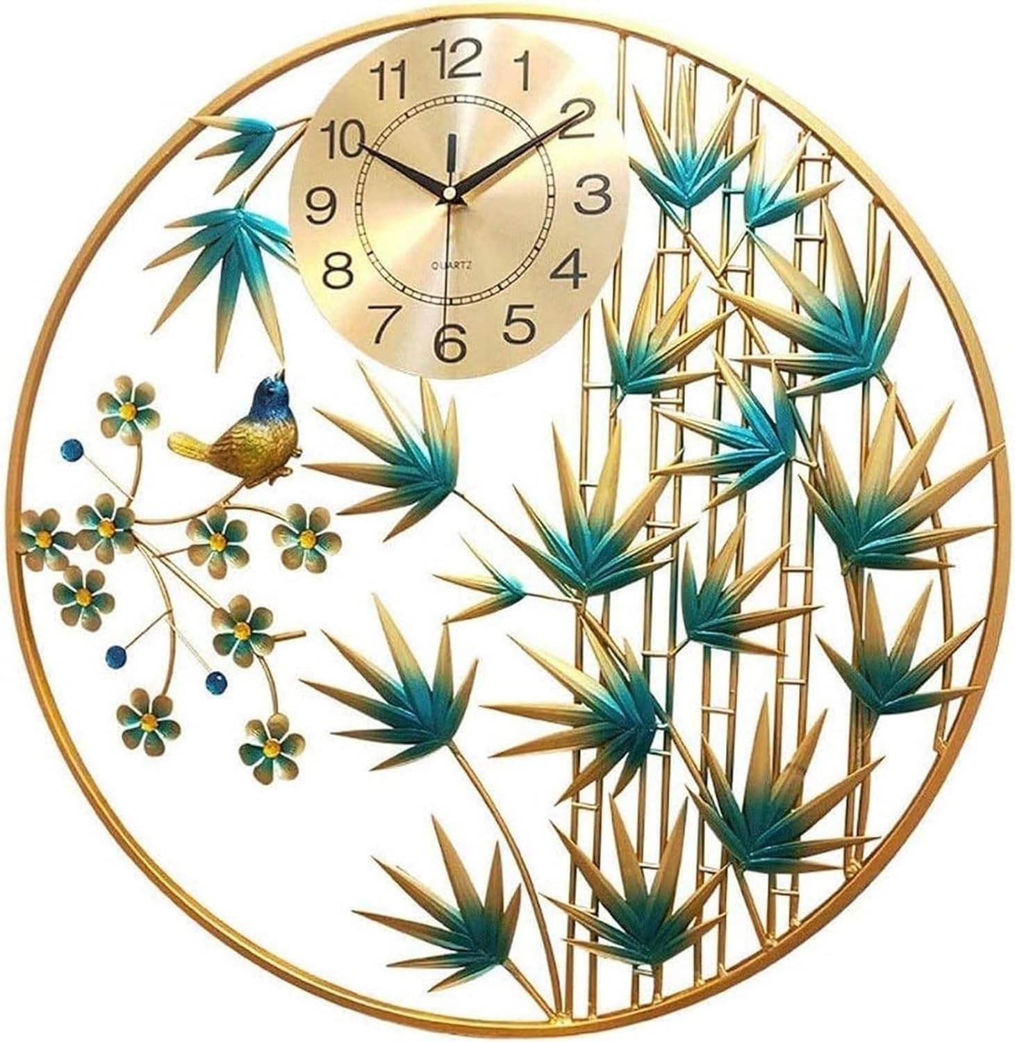 Horloge murale silencieuse 3D en métal doré pour chambre et bureau