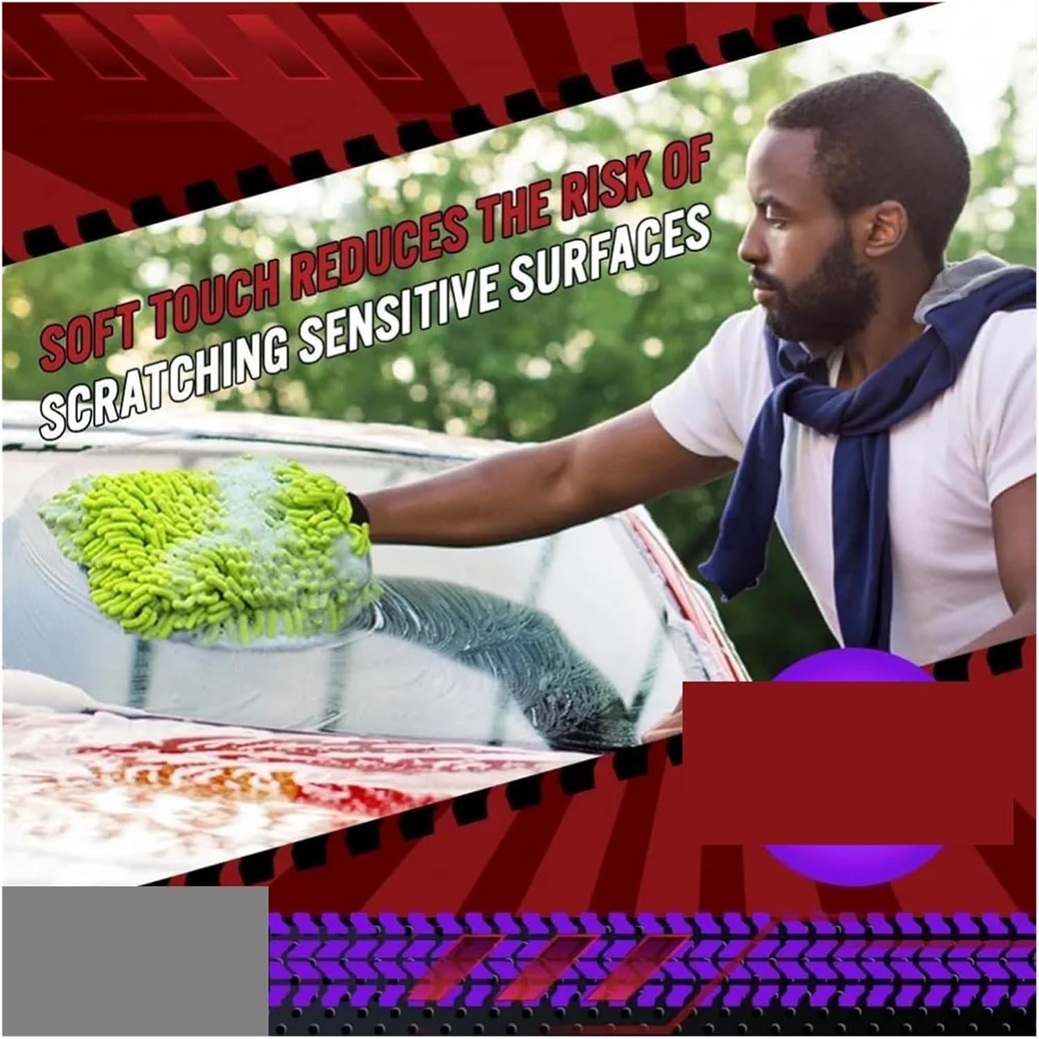 Microfiber Car Wash Mitt Set - Scratch-Free & Lint-Free, 2-Piece Green Gloves for All Vehicles(2PCS)