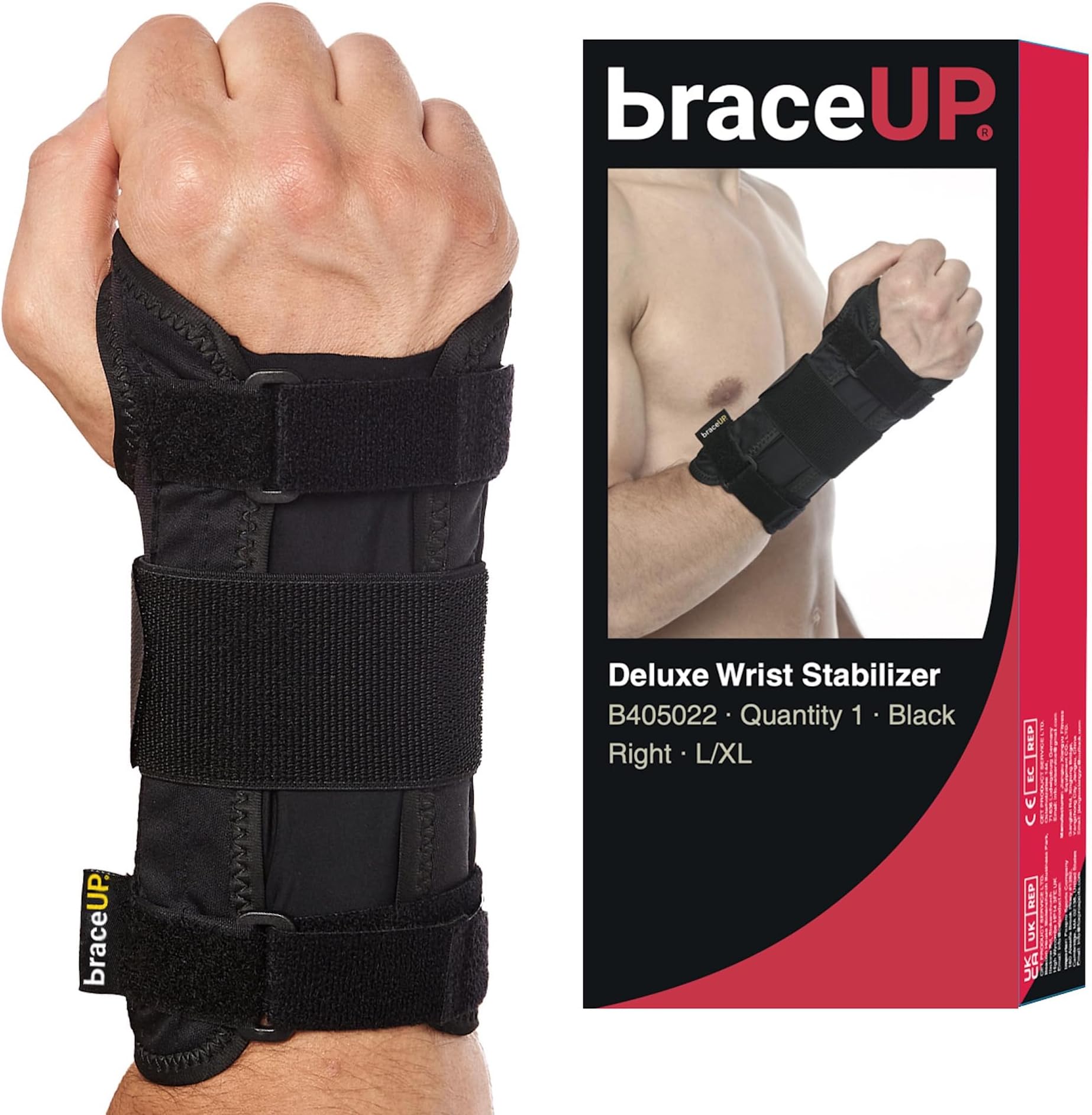 BraceUP Carpal Tunnel Wrist Brace ® with Metal Wrist Splint for Hand and Wrist Support and Tendonitis Arthritis Pain Relief - for Men and Women (L/XL, Right Hand)