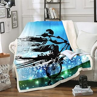Boys Bmx Blanket Throw Bicycle Motocross Racer Sherpa Blanket Motorcycle Dirt Bike Fleece Blanket For Kids Teen Young Man Extreme Speed Sports Vehicle Fuzzy Blanket Sofa Decor Twin 60