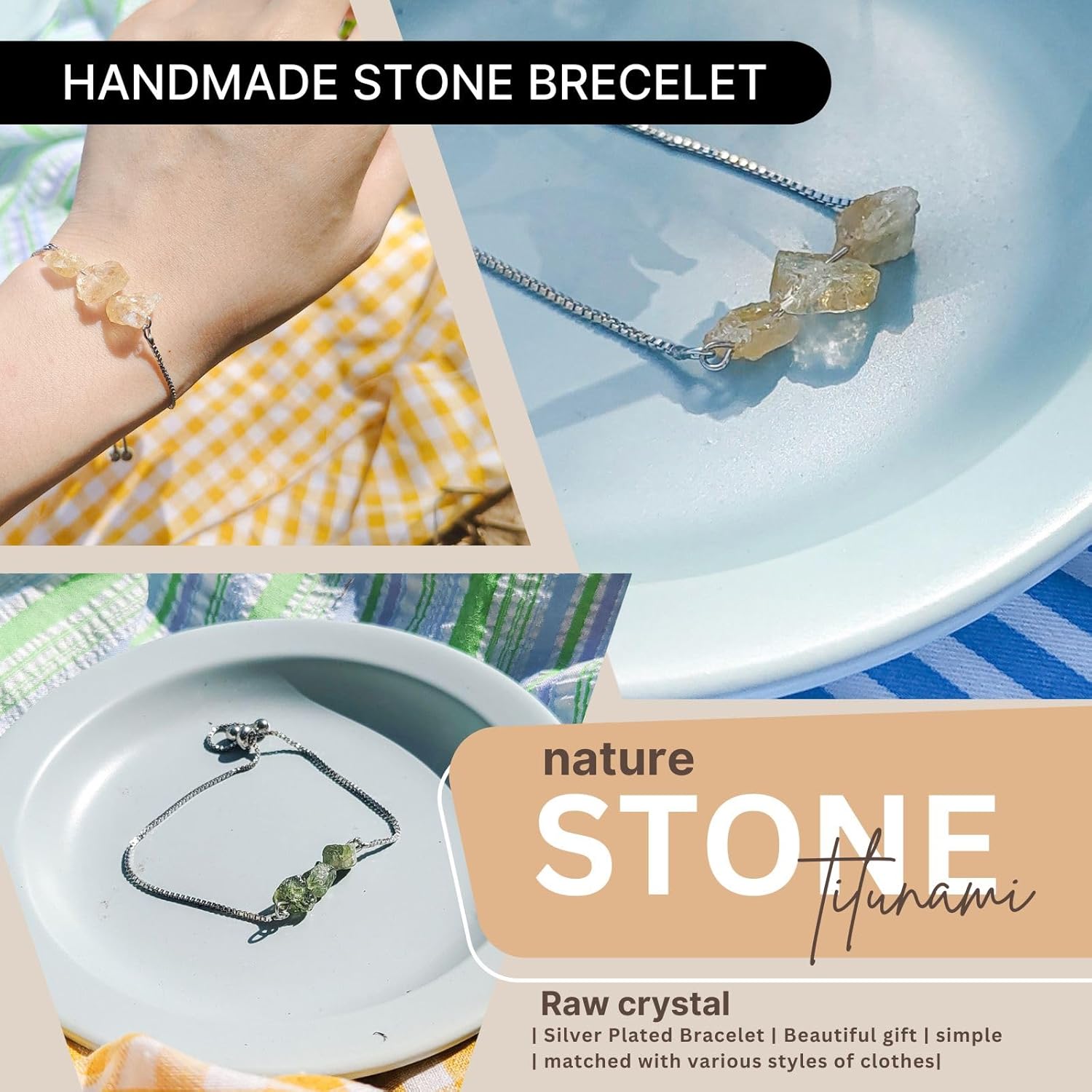 Handmade Citrine Crystal Libyan Desert Glass Bracele | Golden Yellow Healing Mineral Reiki Ore Raw Natural Raw Stone | Adjustable Max 9.45" Silver Chain Bracelets for any size wrist - Image 4