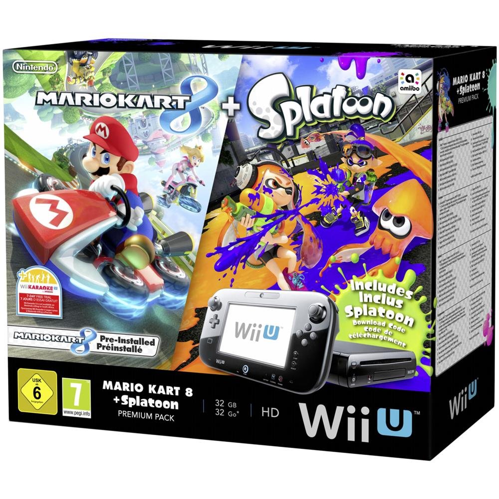 Wii Uプレミアムセット＋マリオメーカー、スプラトゥーン Nintendo Wii U 32GB Mario Kart 8 and Splatoon Premium Pack - Black
