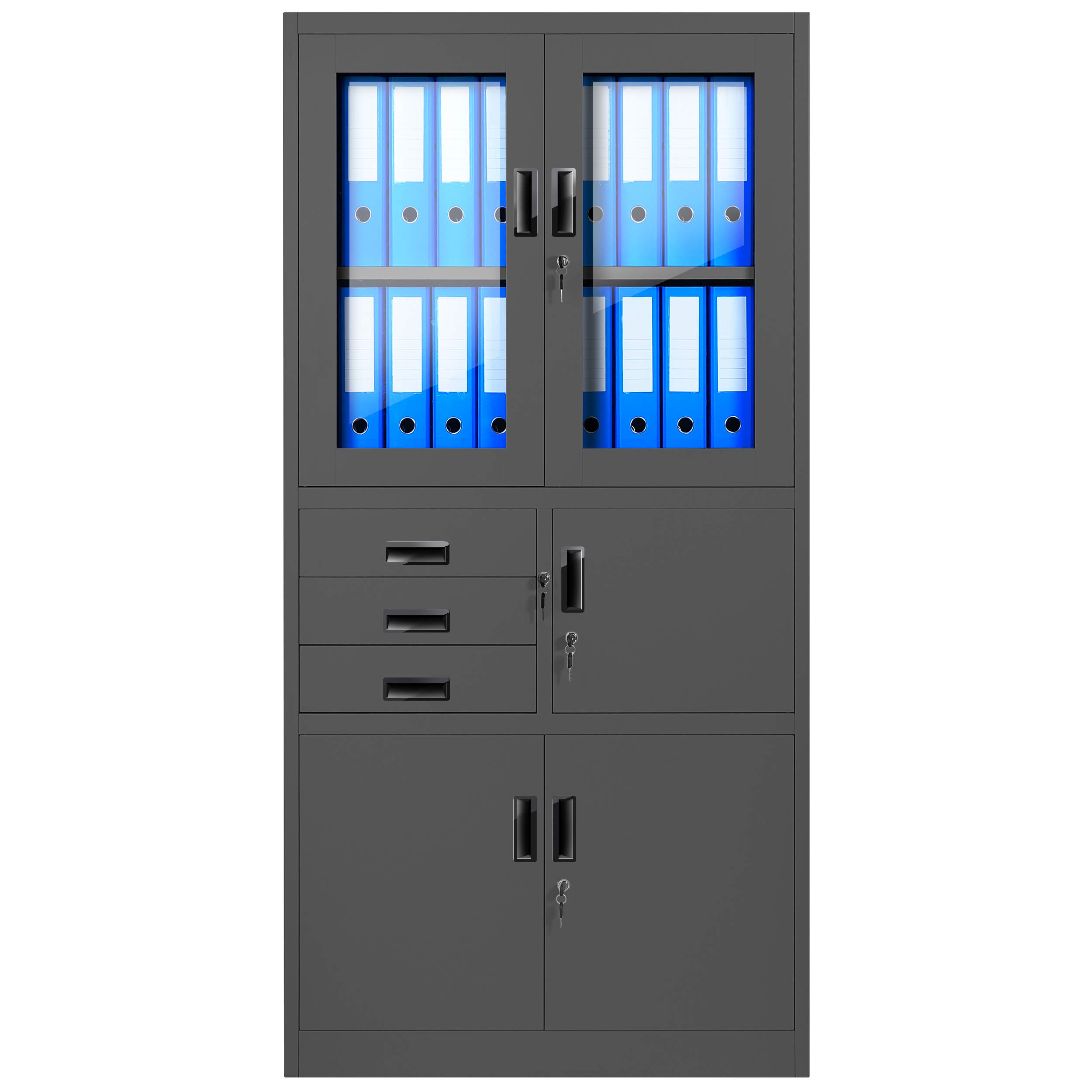 Jan Nowak Aktenschrank C018S Büroschrank Metallschrank Tresor Safe Geheimfach Flügeltüren Schubladen Pulverbeschichtung Stahlblech 185 cm x 90 cm x 40 cm (H x B x T) (Anthrazit)