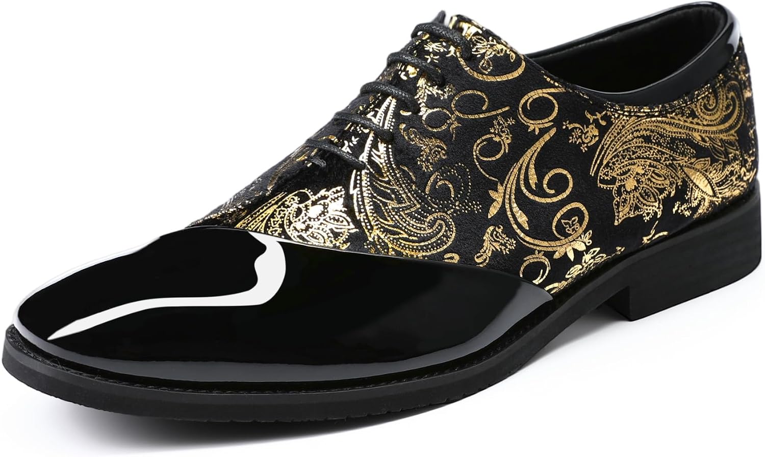 YFFUSHI Mens Jacquard Formal Dress Shoes Smart Tuxedo Patent Leather Shoes