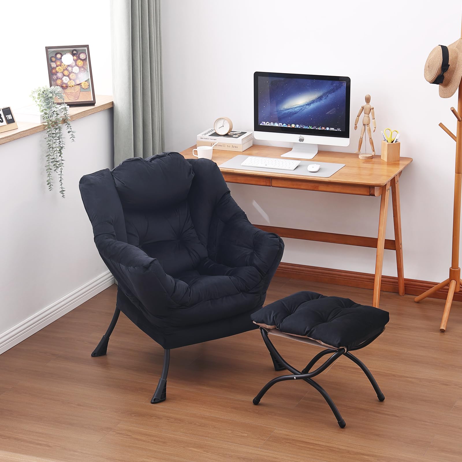 Silla Lazy y otomana, silla de descanso grande con reposabrazos y un bolsillo lateral, moderno sofá tapizado de ocio con reposapiés para dormitorio, sala de estar, dormitorio, oficina 6