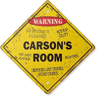 Carson's Room Sign Vintage Crossing Zone Xing | Indoor/Outdoor Plastic | 12" Tall Rustic Kids Bedroom Decor Door Children's Name boy Girl