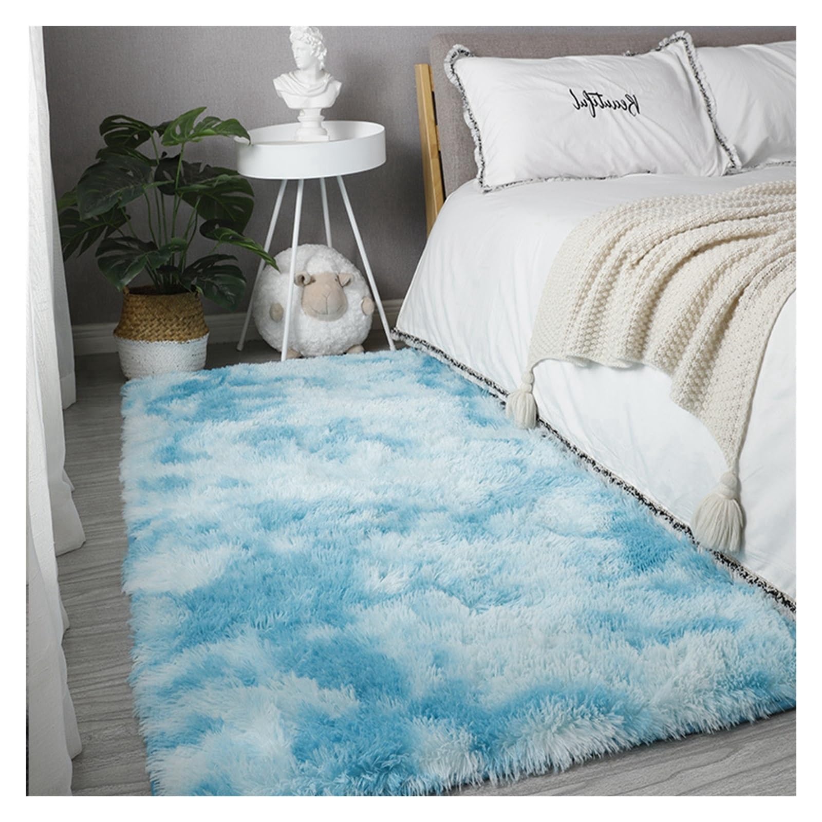 GOUSANG Alfombras Salon Grandes 240 x 300 cm Alfombras Redondas Alfombra Cocina Dormitorio Cabecera Alfombras para Salón, Suave Mullida Duradera Resistente, Azul Cielo