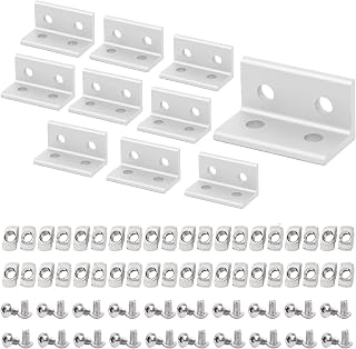 10pcs 4 Hole Inside Corner Bracket for 2040 Aluminum Extrusion 6mm Slot,Silver L Corner Bracket 90 Degree with 40pcs M5 T Nuts,40pcs M5 Hex Screw,1pcs Wrench