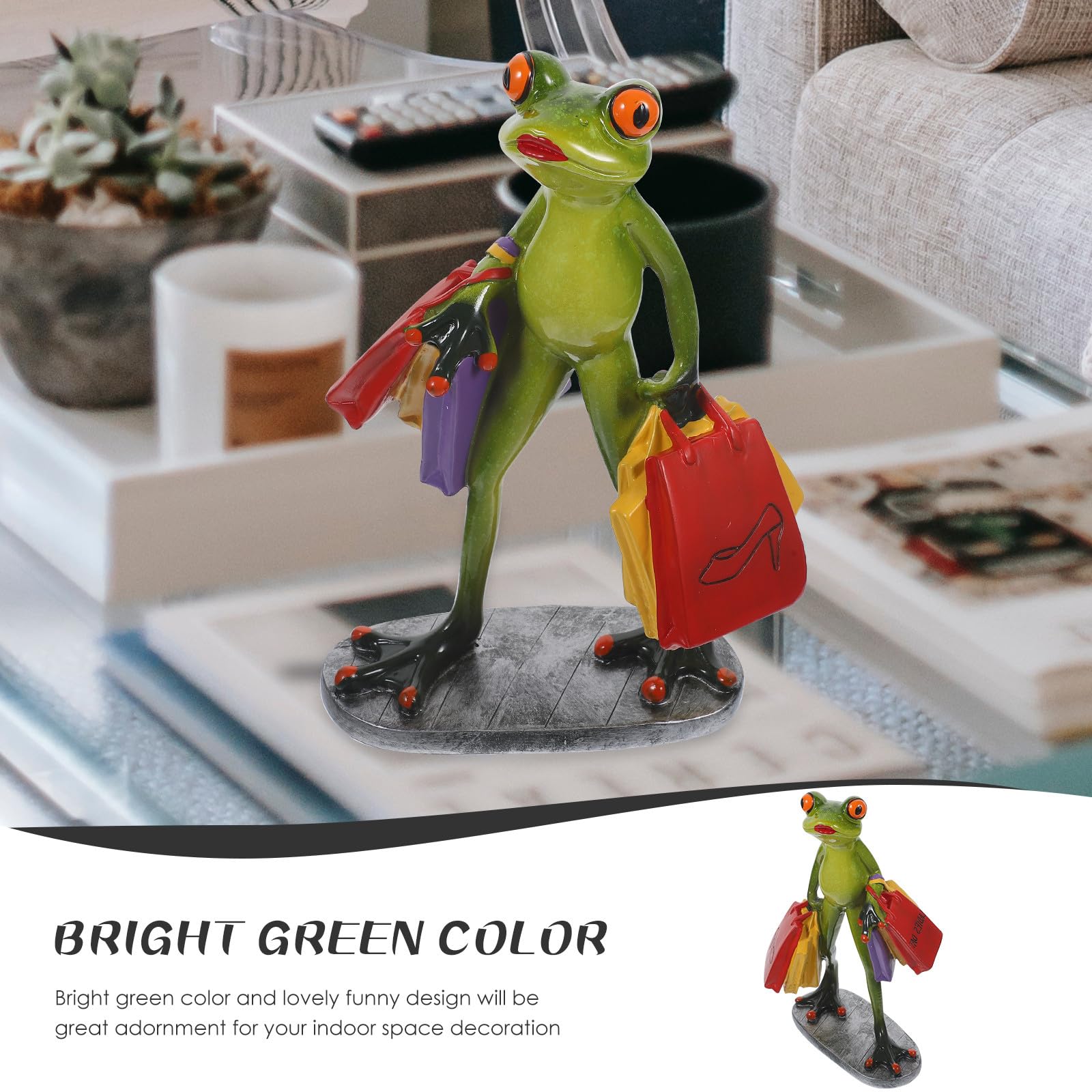PACKOVE Scultura di Rana in Resina Verde 10,5x8x19 Cm, Decorazione Artigianale da Scrivania e Giardino, Ornamento Luminoso per Casa, Ufficio e Regalo Creativo