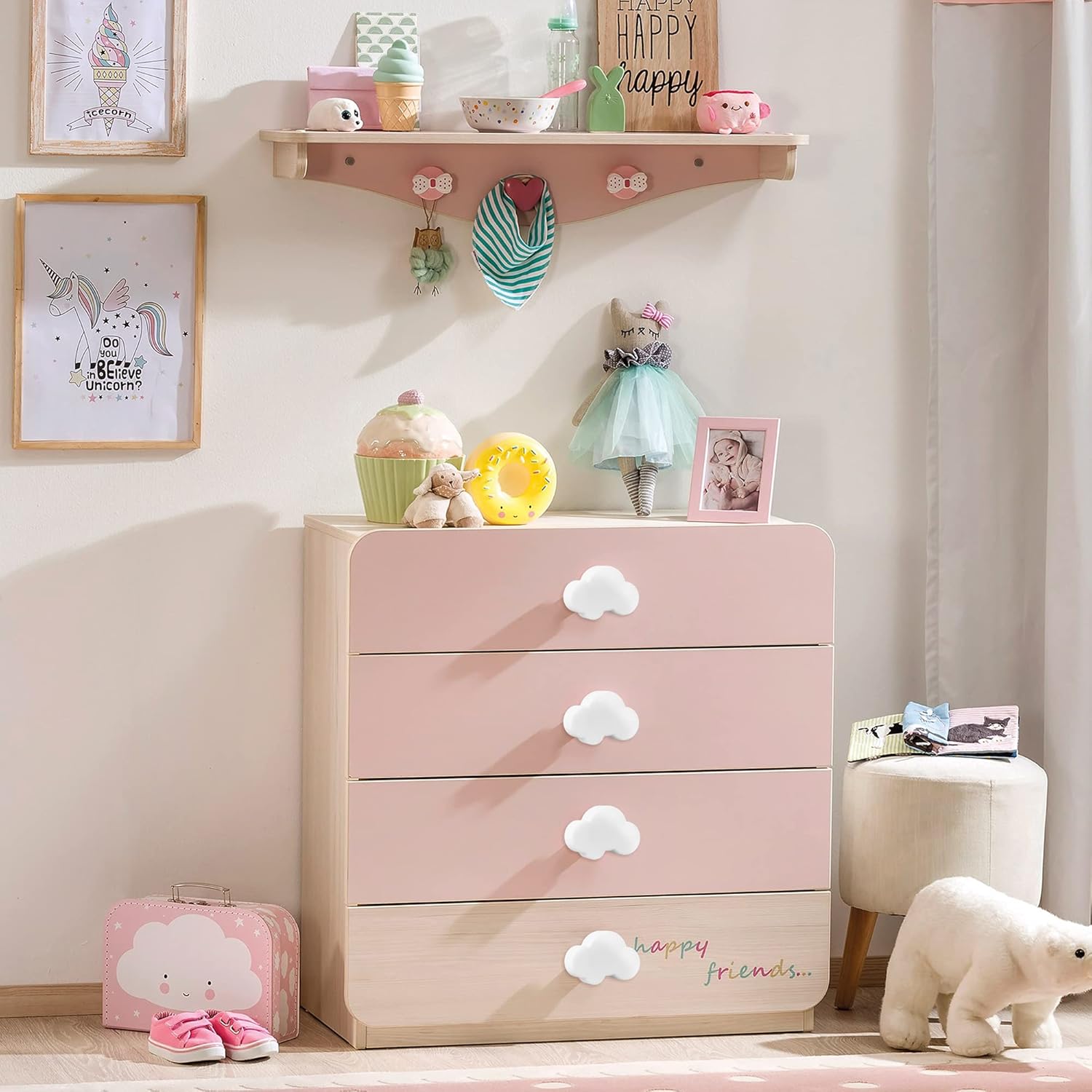 VIDELLY 8 Pieces Soft Rubber Knobs, Cartoon Cabinet Door Knobs Kids Dresser Knobs Handle for Children Room Drawer Closet, White