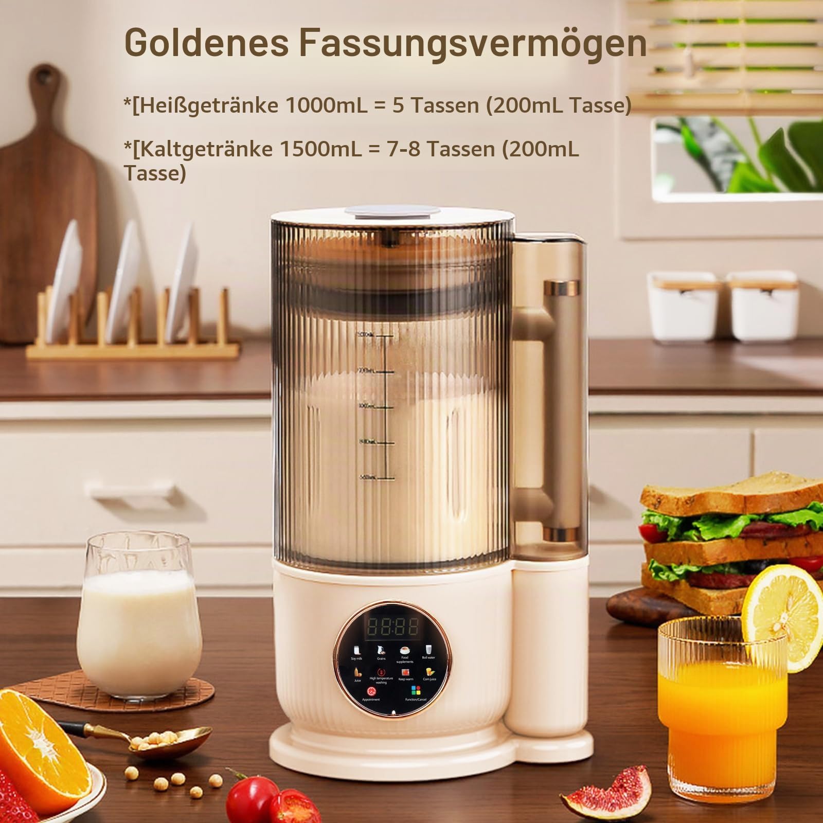 Nussmilchmaschine, Wandbrechender Maschine 1500 ml Automatische Sojamilch Maschine Smoothie und Saftmaschine mit Reinigungsfunktion Reservierung Funktion Pflanzenmilchbereiter mit 12 Klingen