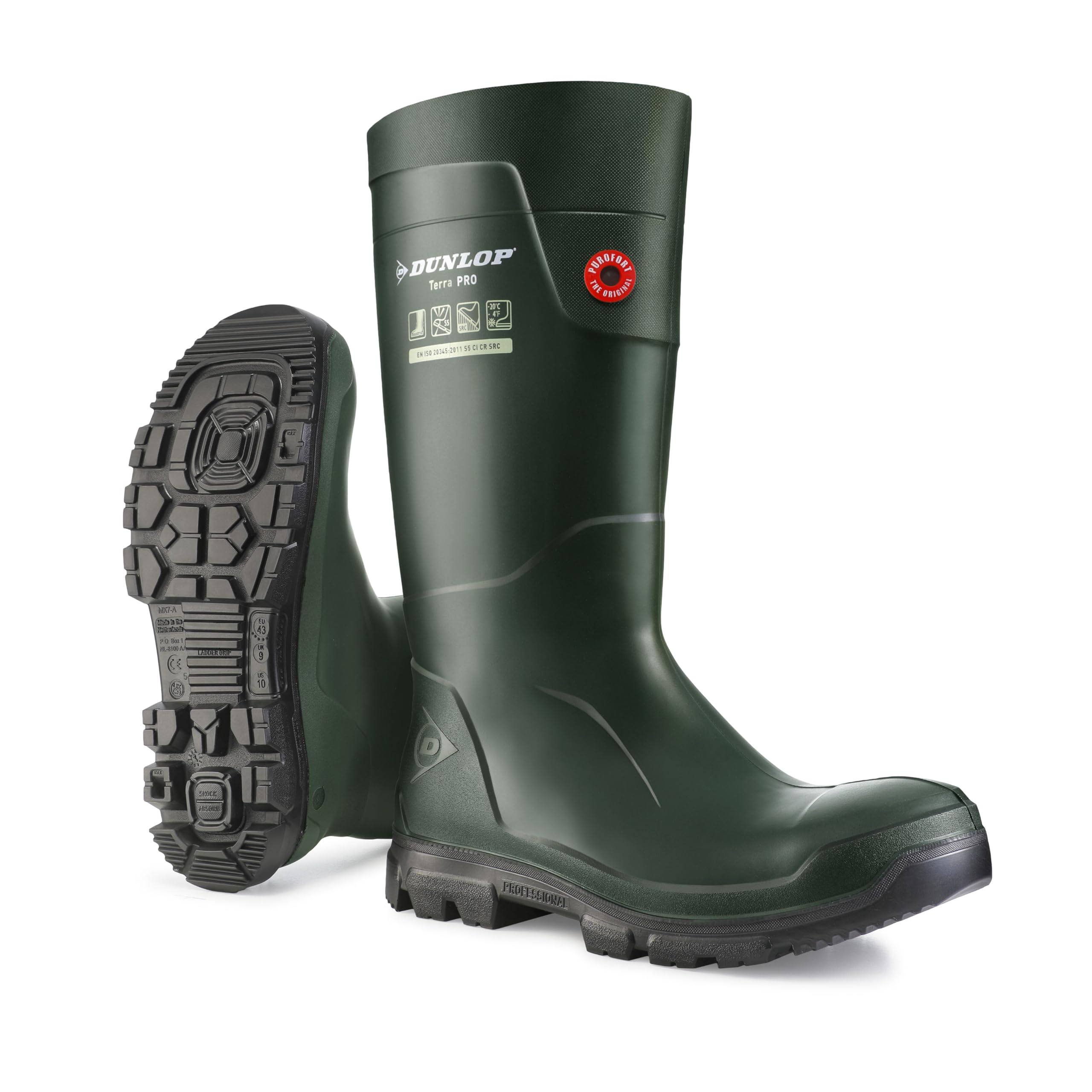 DUNLOP Purofort TerraPRO - Unisex Knee High Sneaker Fit Waterproof Work Boots, Green, Thermal Insulated Wellies with Slip-Resistant Outsole for Outdoor, Gardening and Farm Work - EU46, UK11
