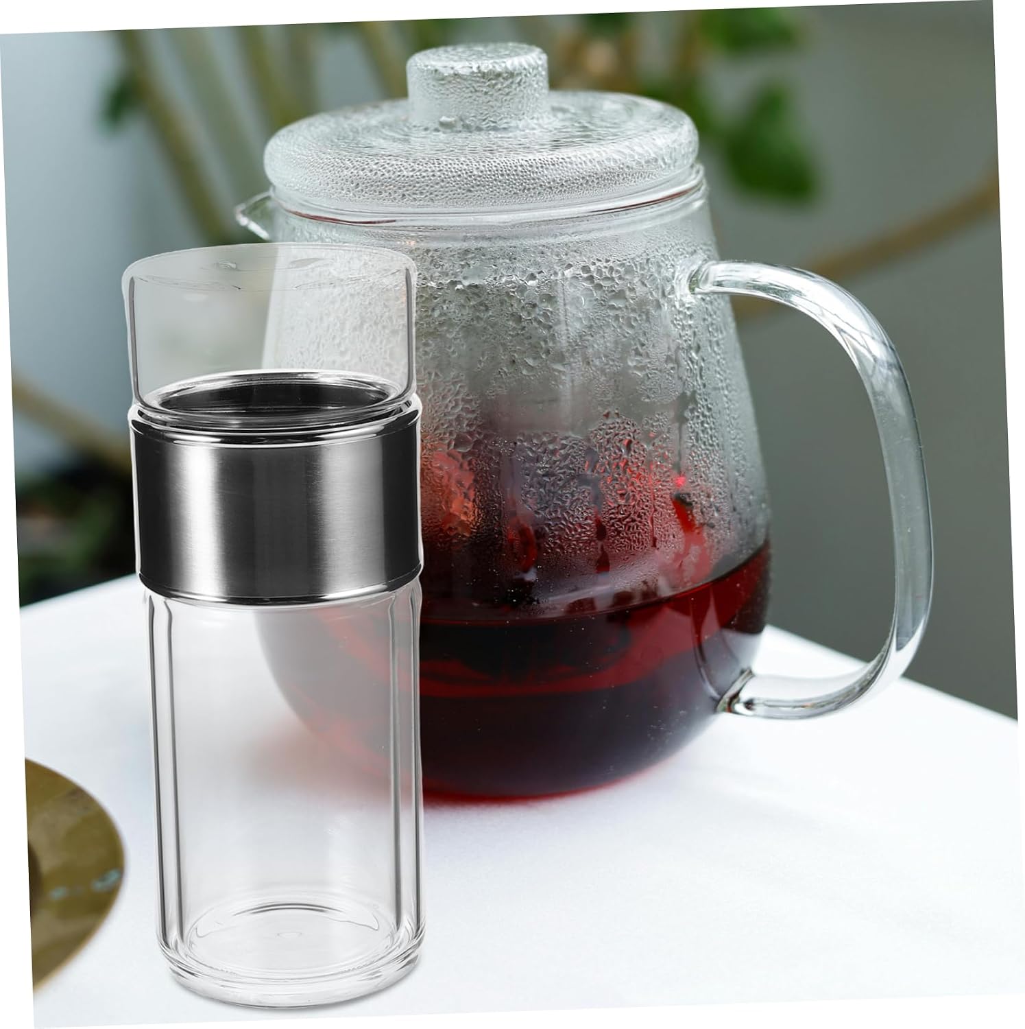 Zerodeko Double Layer Glass Tea Water Separation Cup with Integrated Infuser Loose Leaf Brewing Travel Home Use Stylish Drinkware Accessory