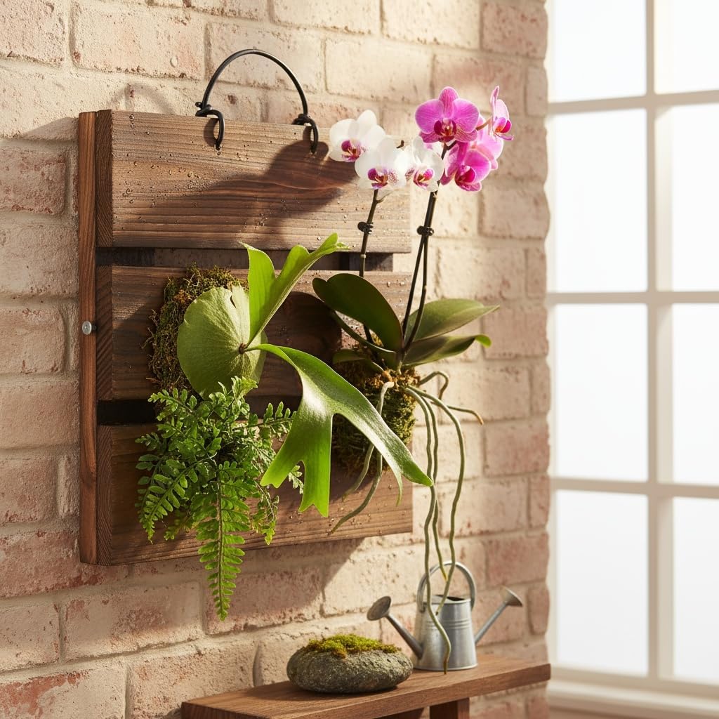 Staghorn Fern Mounting Board Kit Wooden Wall Planter Hanging Plant Holder for Vertical Plant, Platycerium, Orchids, Succulents(Square)