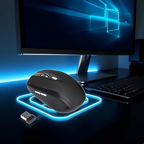 Miniatura 8 de Ratón inalámbrico negro 2.4G para computadora portátil con receptor USB, inalámbrico para computadora portátil, ideal para trabajar desde el hogar,
