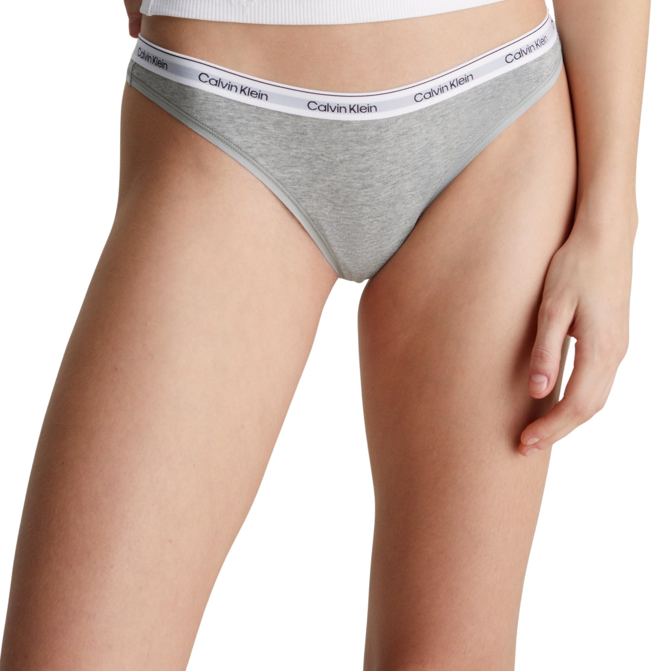Calvin Klein Women’s Thong with Logo Waistband, Grey (Grey Heather), M