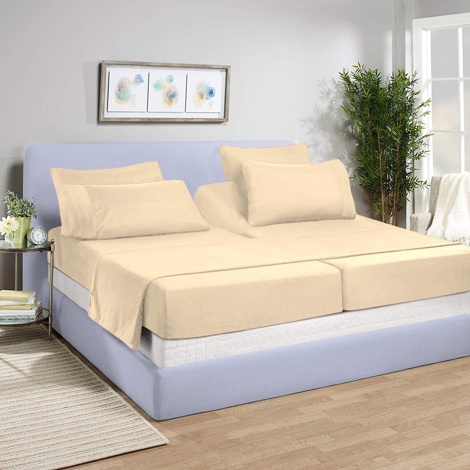 100% Egyptian Cotton Split Sheet Set (5PCs) Split California King Sheets for Adjustable Beds 800 Thread Count Split California King Sheet Set, 20" Inch Deep Pocket Adjustable Bed Sheets, Ivory Solid