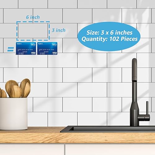Miniatura 5 de Art3d Azulejos de pared para despegar y pegar de 102 piezas para salpicaduras de cocina, baño, chimenea, 3 x 6 pulgadas. Pegar en azulejos de metro,