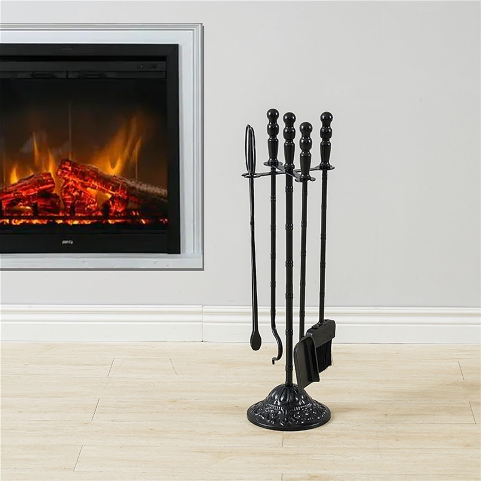 Juego de Limpieza de Chimenea, Herramientas para Chimenea, Palas, Ganchos para Fuego, Cepillo, Utensilios de Hierro para Barbacoa, Juego de 4 Piezas, Herramientas para Chimenea, Bronce