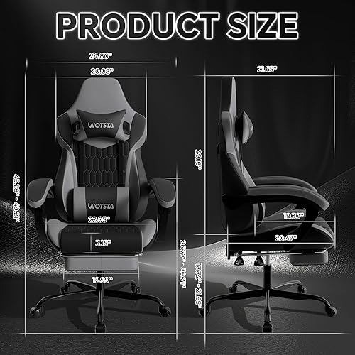 Miniatura 31 de Silla de juegos con reposapiés, sillas de juegos de respaldo alto, silla ergonómica de cuero de PVC con reposacabezas ajustable, soporte lumbar