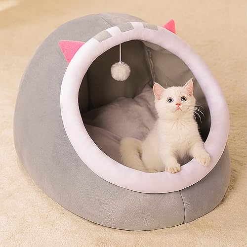 Miniatura 4 de OYhmc Cama para gatos de interior  Cama de cueva para gatos, tienda de campaña para gatos con cojín extraíble lavable, camas suaves y cálidas, camas