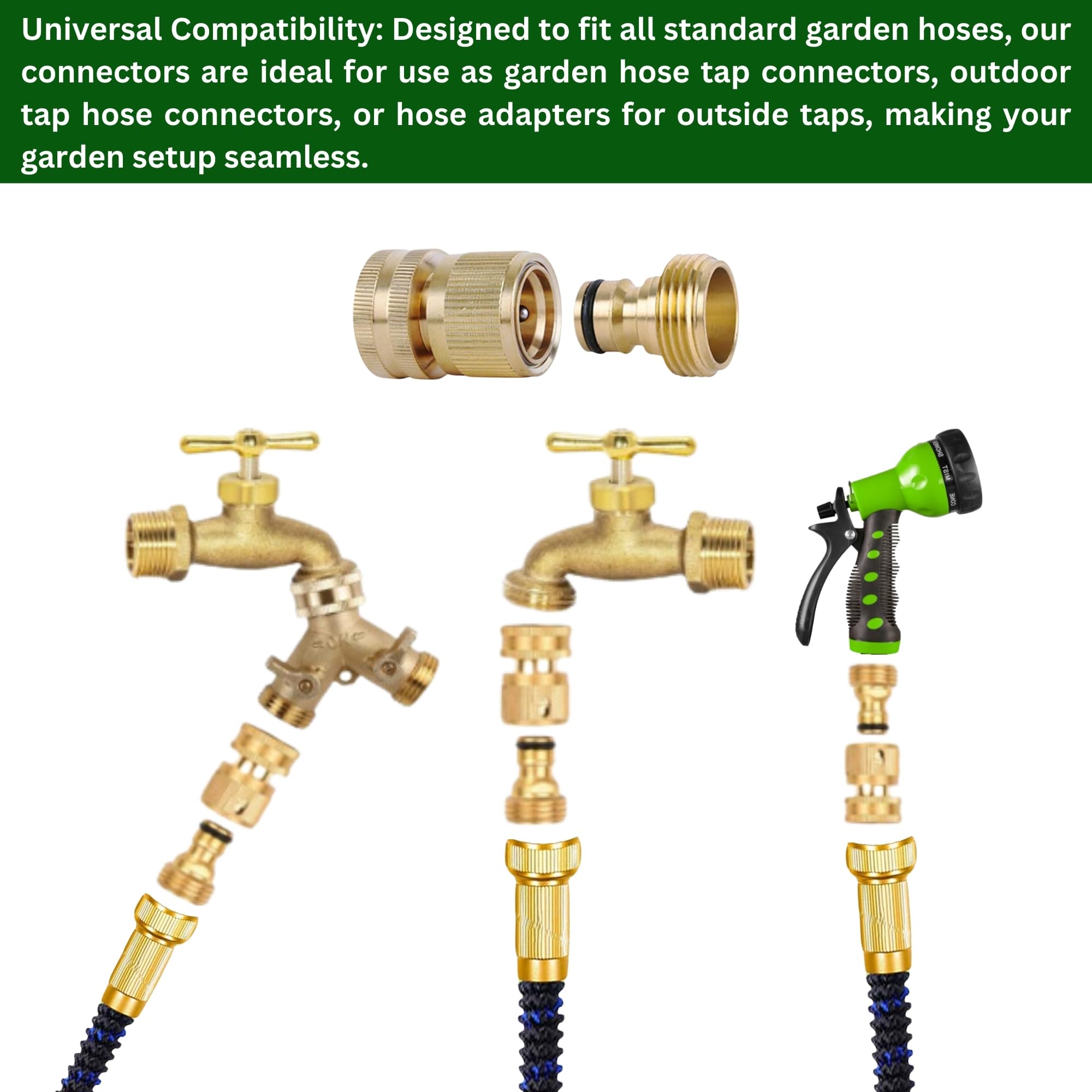 MYPURECORE Brass Hose Connector Set - 3/4 Inch Female Thread Tap & Male Quick Connectors + PTFE Tape - Image 4