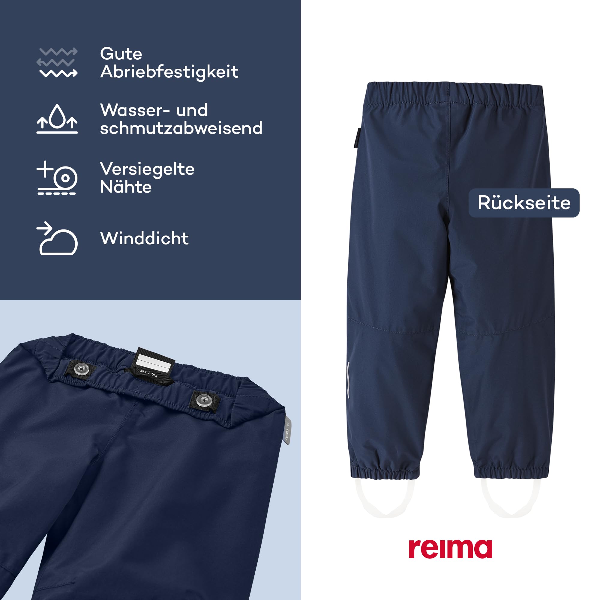 Reima - Kaura ReimaTec wasserdichte Regenhose für Kinder - Leichte, atmungsaktive Regenkleidung für Kinder, winddichtes, strapazierfähiges Material, Verstellbarer Bund - Navy, 110