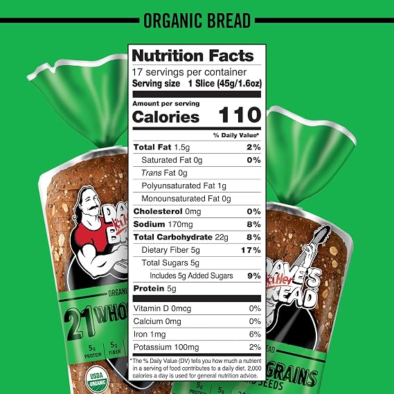 Organic Bread 21 Whole Grains & Seeds, 27 oz. (Pack of 2 Loaves)