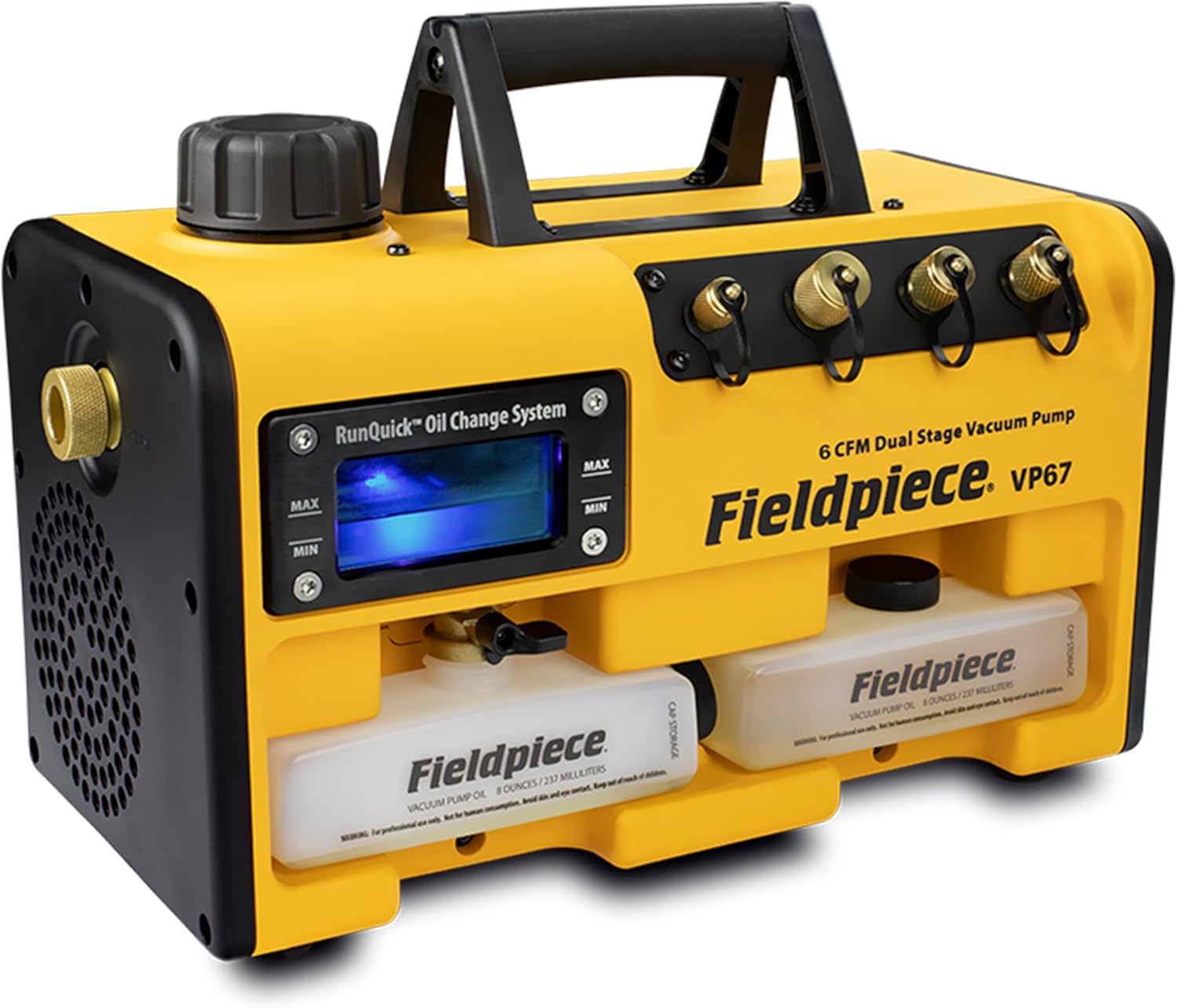 Fieldpiece VP67 Vacuum Pump – 6 CFM, 1/2 HP DC Motor, RunQuick Oil Change System – Portable - Professional HVAC Tool - A2L Compatible