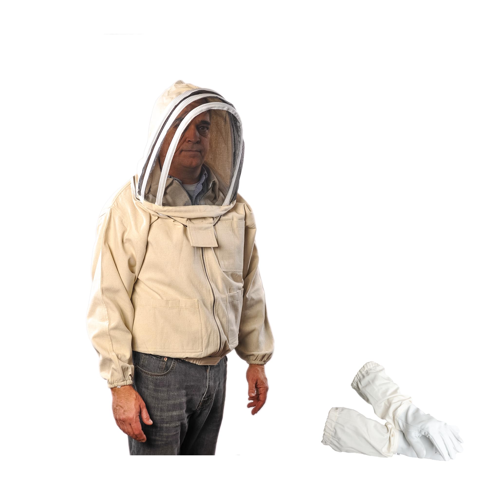Canvas Bee Jacket, Fencing Veil Hood & Gloves